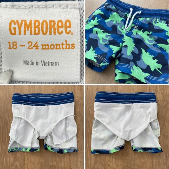 Gymboree Swim Suit Boys 2T Rash Guard Board Shorts 18-24 Dinosaur Blue Green - Picture 13 of 15
